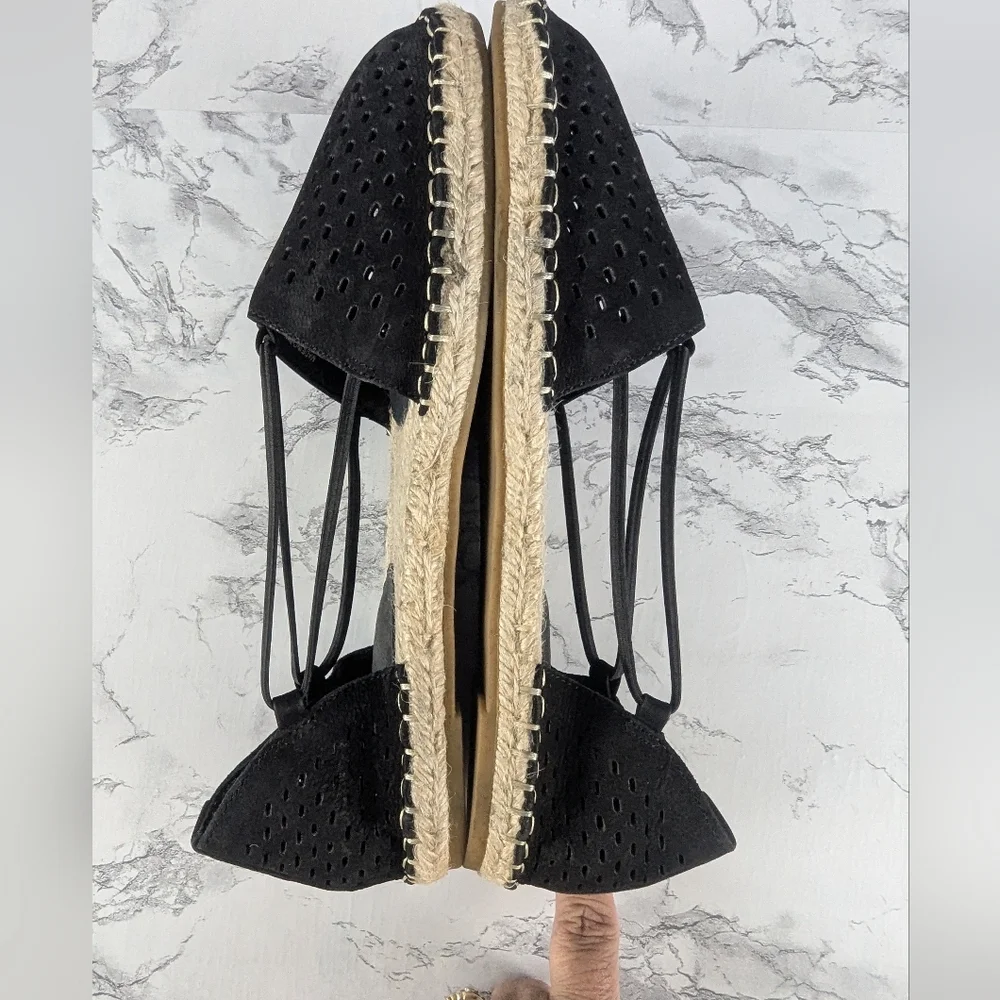 Eileen Fisher Black Perforated Suede Lace Espadrilles Size 7.5 - Picture 6 of 11